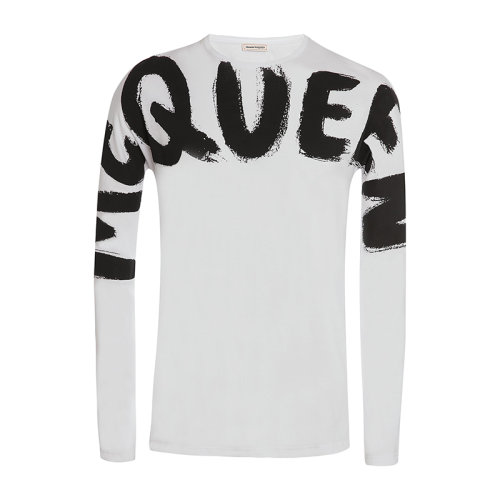 Alexander McQueen/亞歷山大麥昆 22年早春新款 男士白色/黑色純棉涂鴉長袖T恤664426QRZ890900