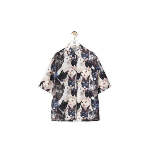  LOEWE羅意威 22年秋冬 女士 長袖襯衫 Cats print shirt in silk S359Y05X41-1121