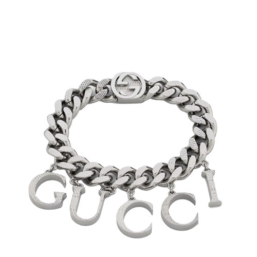 GUCCI/古馳  男女同款銀色金屬飾手寫體GUCCI細節雙G扣手鏈680277I46010926