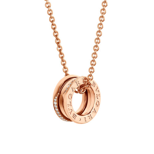 BVLGARI/寶格麗 22春夏新款B.ZERO1系列 18K金玫瑰金半密鑲鉆石彈簧項鏈359292