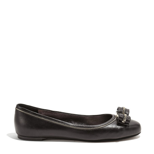 Salvatore Ferragamo/菲拉格慕 黑色 女士VARINA蝴蝶結(jié)鏈條裝飾芭蕾舞平底鞋 715325-01Q083-VARINA LUX1