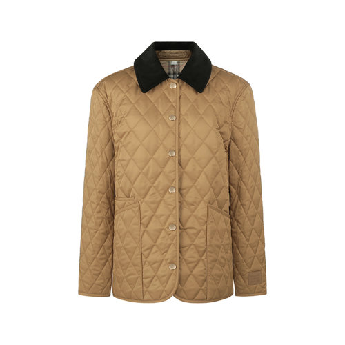 BURBERRY/博柏利 【22秋冬新款】 女款聚酯纖維燈芯絨衣領菱形絎縫棉服夾克上衣外套 80498641