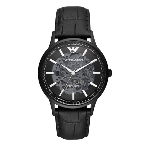 Emporio Armani/安普里奧阿瑪尼 宋威龍同款皮革表帶時尚鏤空表盤機械男士腕表 生日禮物送男友 AR60042