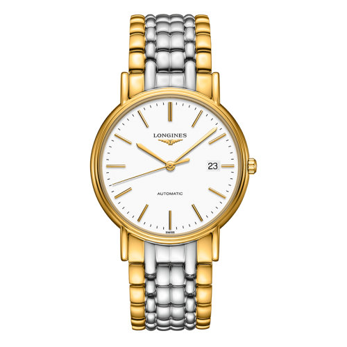 LONGINES/浪琴  時(shí)尚系列 自動機(jī)械表白盤精鋼黃色PVD表帶男表38.5毫米L4.921.2.12.7