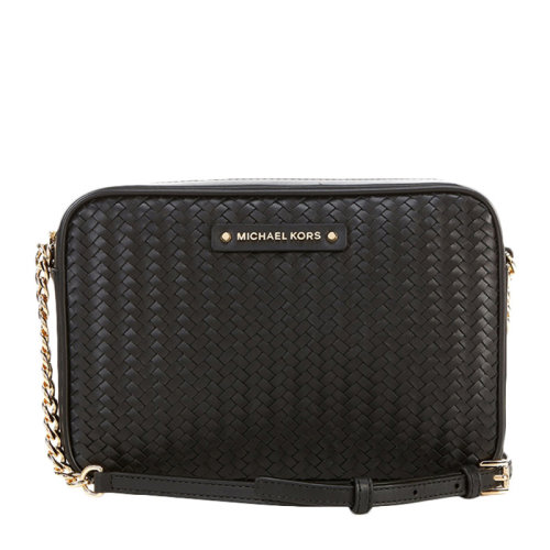 Michael Kors/邁克·科爾斯 女士黑色皮革經典字母徽標裝飾編織款單肩包斜挎包女包 32T0GJ6C3L-BLACK