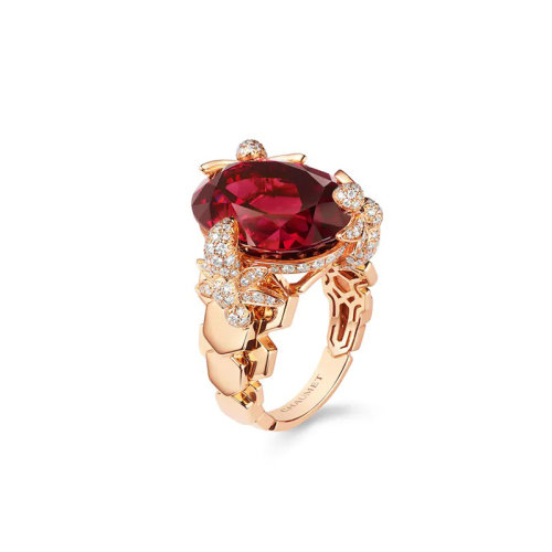 Chaumet/尚美 戒指/指環 EXQUISES系列 女士18k金玫瑰金鑲有橢圓形切割的杜鵑花石榴石和明亮式切割鉆石戒指083934