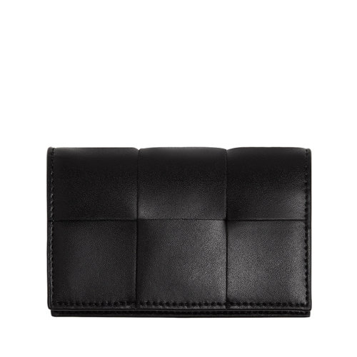 Bottega Veneta/葆蝶家 經典款 男士黑色Intreccio編織牛皮革卡包名片夾679849VBWD38803