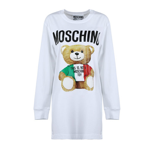 MOSCHINO/莫斯奇諾泰迪熊印花長袖棉質女士連衣裙A070705401