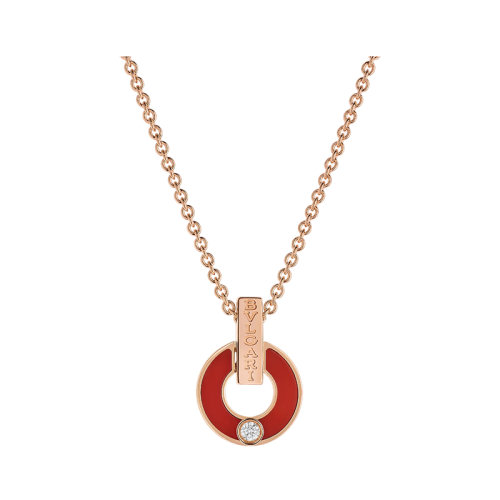 BVLGARI/寶格麗 BVLGARI BVLGARI系列 18k金圓形鏤空鑲有鉆石珊瑚元素項鏈357921