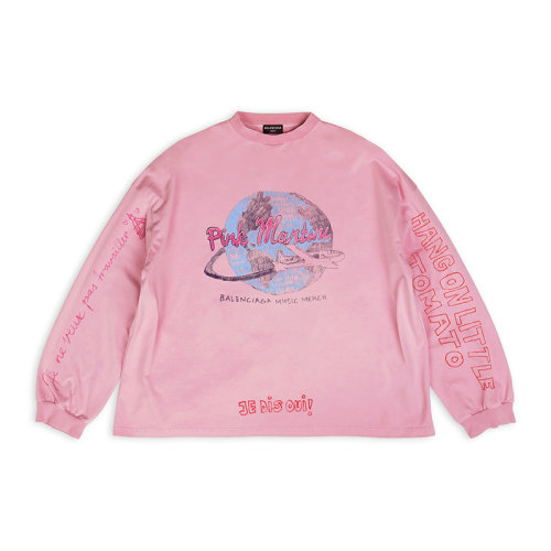 Balenciaga/巴黎世家 22年秋冬新款 限定系列 男女同款粉色棉質圓領長袖印刷Martini Merch藝術品復古針織衫699191TMVN90563