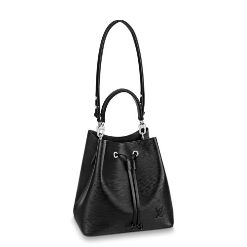 Louis Vuitton/路易威登 22春夏新款NEONOé系列 女士黑色水波紋粒面牛皮革銀扣單肩斜挎手提抽繩水桶包M54366