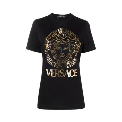 VERSACE/范思哲 女士純色棉質印花裝飾圓領短袖上衣T恤 10041521-A00769 多色可選