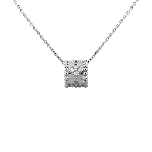 Van Cleef & Arpels/梵克雅寶 Perlée trèfles系列 18K金白金三葉草圖案鑲嵌16顆鉆石環(huán)形吊墜VCARO2EF00
