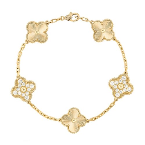 Van Cleef & Arpels/梵克雅寶 Alhambra 女士復古金色五顆四葉草手鏈 VCARP4KN00
