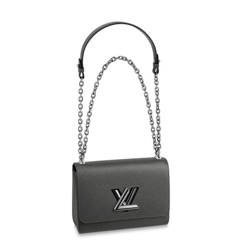 預售一個月 Louis Vuitton/路易威登 TWIST系列 女士中號金屬錫灰色粒紋Epi皮革銀色飾面鏈條單肩斜挎包M56530
