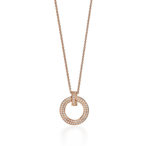 Tiffany & Co./蒂芙尼  T1系列 18K金玫瑰金和明亮式切割鉆石圓形吊墜68172233