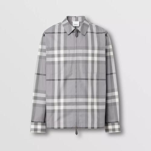  BURBERRY 22年秋冬 男士 格紋棉質拉鏈前襟襯衫 80557381
