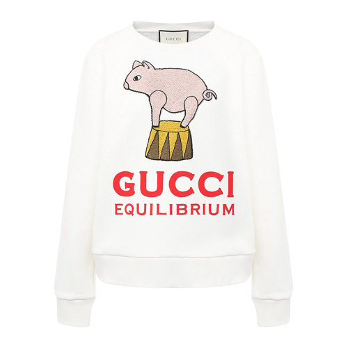 GUCCI/古馳 女士白色棉質字母徽標小動物印花款圓領長袖上衣衛衣套頭衫 623450-XJCRW-9095