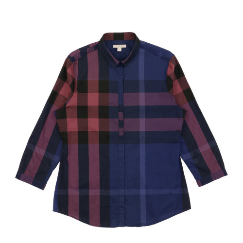 BURBERRY 博柏利 巴寶莉 女士 服裝  紅藍黑經典格紋翻領長袖襯衫 女士長袖襯衫