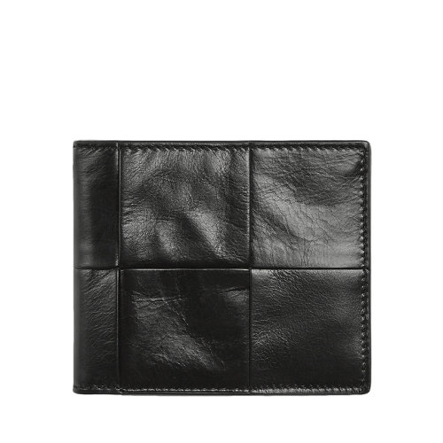 Bottega Veneta/葆蝶家 經典款 男士黑色Intreccio編織牛皮革雙折錢包690963VCQ728803