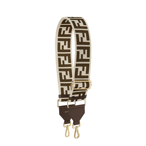 FENDI/芬迪 20  米色織物卡其綠FF圖案棕色小牛皮肩帶8AV134ADKGF1DBY