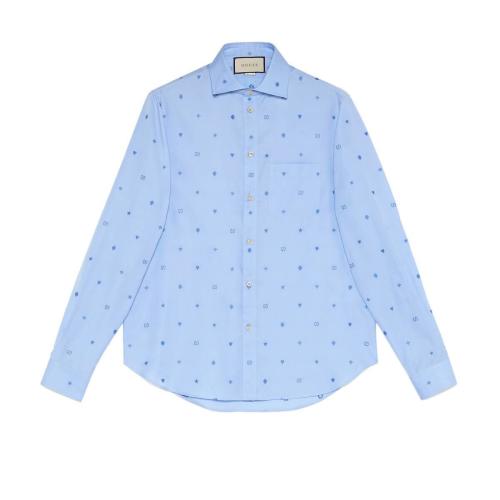 GUCCI古馳 22年秋冬 男士 符號圖案切絲棉質襯衫 597962 ZAC24 4910