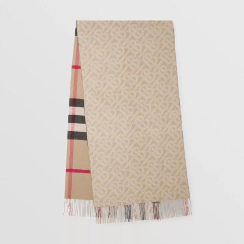  BURBERRY 22年秋冬 男士 雙面兩用格紋拼專屬標(biāo)識(shí)羊絨圍巾 80451741 預(yù)定商品1-3周發(fā)貨