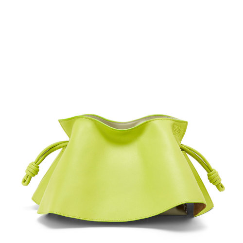 LOEWE/羅意威 22新款Flamenco系列 女士綠色納帕牛皮革徽標壓紋磁扣開合單肩手拿花瓣包A411M12X01-6905