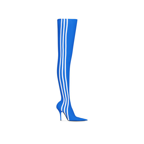 Balenciaga/巴黎世家 22年秋冬新款 ADIDAS聯(lián)名系列 女士藍(lán)色啞光氨綸面料三條紋高跟過膝靴724074W2ES14090