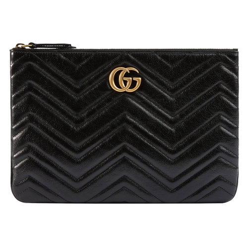 GUCCI/古馳  GG Marmont系列 女士黑色皮革雙G手拿包　5255410OLET1000
