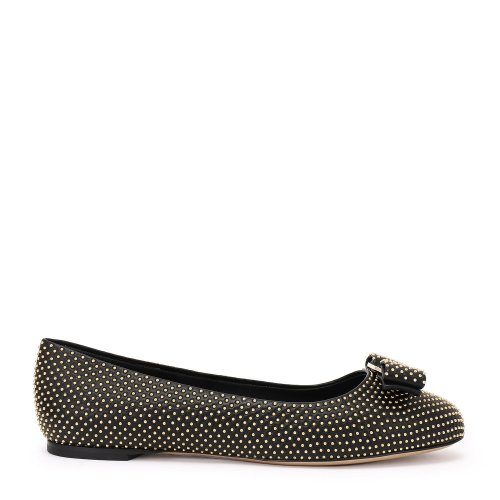 Salvatore Ferragamo/菲拉格慕 黑色 女士VARINA鉚釘裝飾芭蕾舞平底鞋 7058-01P080-VARINACH 鞋