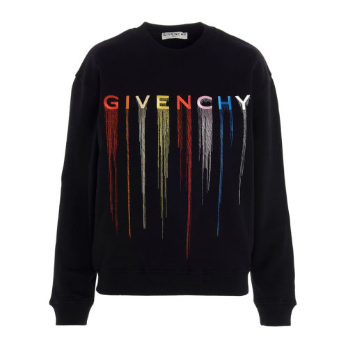 Givenchy/紀(jì)梵希 女士黑色棉質(zhì)刺繡流蘇彩色字母LOGO運(yùn)動(dòng)衫 女衛(wèi)衣