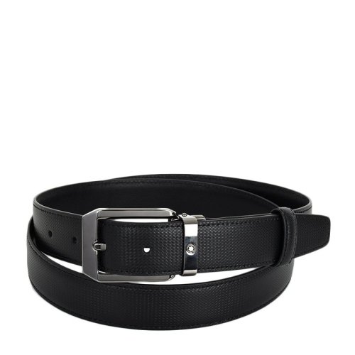MontBlanc/萬寶龍 男士黑色皮革經典針扣式腰帶皮帶 可裁剪 118439