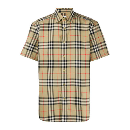 BURBERRY/博柏利男裝 服飾 20春夏 棉質經(jīng)典格紋翻領襯衣  男士短袖襯衫
