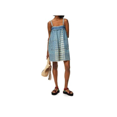  LOEWE羅意威 22年秋冬 女士 連衣裙 Moon strappy dress in denim S616Y13X02-8383