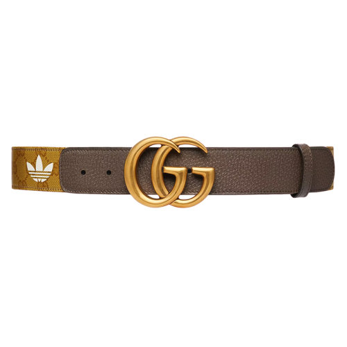 GUCCI/古馳 22年秋冬新款 adidas聯(lián)名系列 男女同款米色/棕色水晶帆布老花印花金扣腰帶40毫米406831UVSDT7267