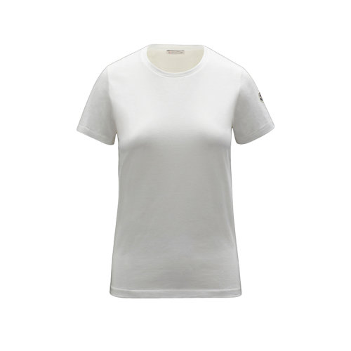 Moncler/蒙克萊 22年秋冬新款 女士絲綢白色純棉氈藝商標短袖T恤H10938C73200V8058033