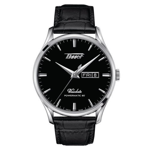 TISSOT/天梭 唯思達系列 男士黑色表盤自動機械機芯精鋼表殼皮質(zhì)表帶腕表42毫米T118.430.16.051.00