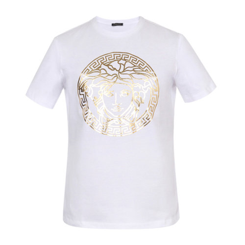 VERSACE/范思哲女士白色棉質(zhì)經(jīng)典字母徽標美杜莎頭像裝飾圓領上衣短袖TA85756-A228806-A1001