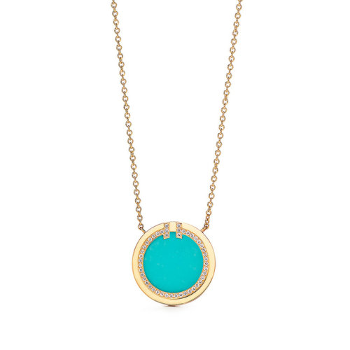 Tiffany & Co./蒂芙尼  T系列女士 18k金鑲嵌綠松石和鉆石圓形吊墜項鏈 64027077