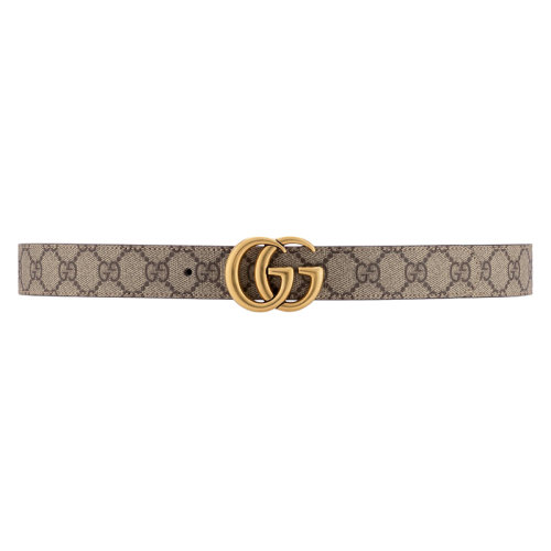 GUCCI/古馳 男女通用棕色皮革帆布可逆GG Marmont皮帶 寬度3厘米?65941792TIC8358
