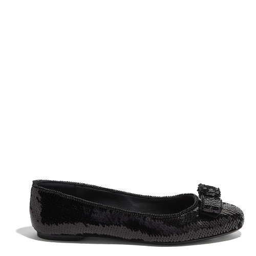 Salvatore Ferragamo/菲拉格慕 黑色 女士VARINA蝴蝶結通體亮片芭蕾舞平底鞋 726071-01Q665-VARINA SEQ 20