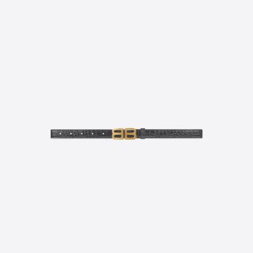  BALENCIAGA巴黎世家 22年春夏 女士 腰帶 Women's Bb Hourglass Thin Belt In Shiny Crocodile