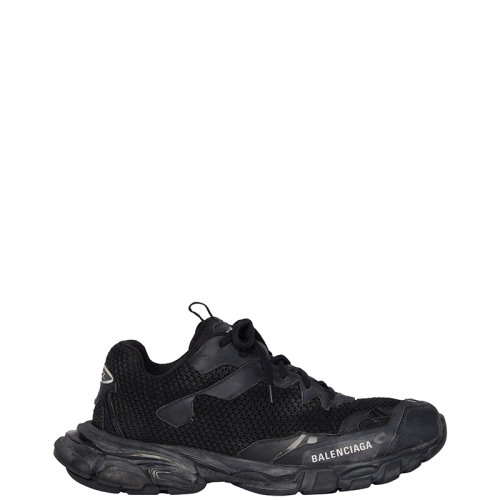 Balenciaga/巴黎世家 22年春夏新款 TRACK.3系列 男士黑色網(wǎng)布尼龍做舊效果運(yùn)動(dòng)鞋700875W3RF11090