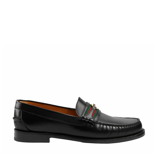GUCCI/古馳 Epilogue系列 黑色皮革鹿皮鞋在標(biāo)志性織帶上飾有GG  男士商務(wù)正裝鞋64472417X101060