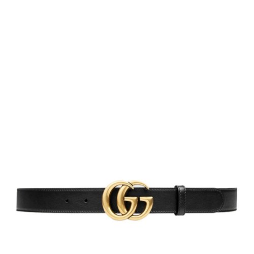 GUCCI/古馳 男士黑色皮革金色雙G搭扣商務休閑腰帶皮帶 414516-AP00T-1000