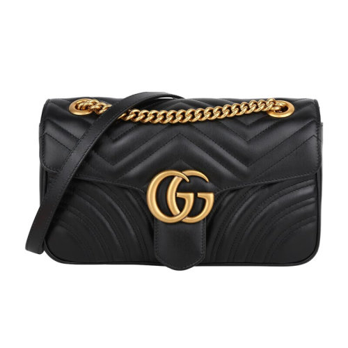 GUCCI/古馳 女士MARMONT系列 黑色牛皮單肩斜跨包 443497 DTDIT 1000
