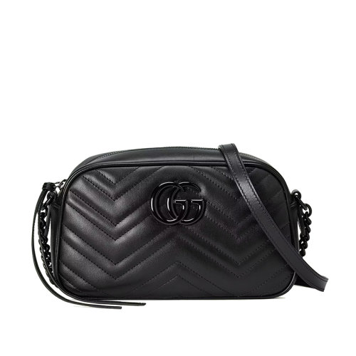 GUCCI/古馳 22春夏新款GG Marmont系列 女士小號黑色絎縫V型皮革黑色陶瓷雙G扣拉鏈開合單肩斜挎包447632DTDHV1000