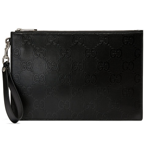 GUCCI/古馳 2020早秋新款 黑色小牛皮雙G壓花男士手拿包625569 1W3AN 1000