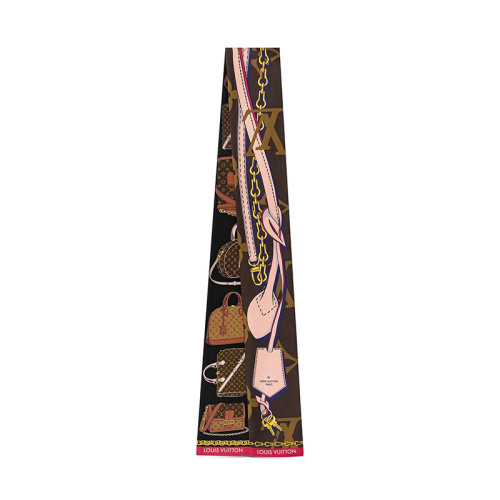 Louis Vuitton/路易威登  新款女士棕色真絲絲巾 M76235